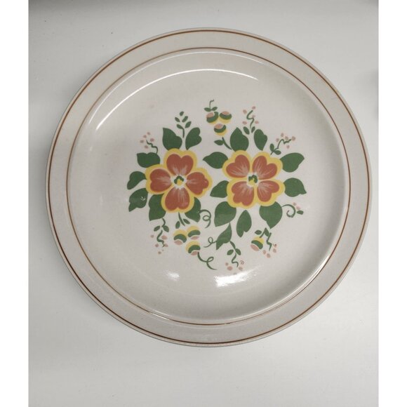 12" Stoneware Chop Plate, Serving Dish, Daekor Designs Copenhagen Neutral Floral - Picture 1 of 6